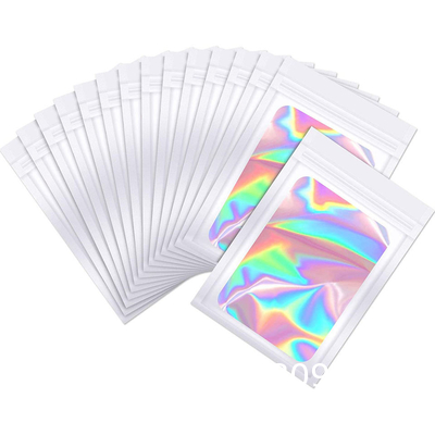 Resealable Ziplock Small Business Sealable Plastic Bag Custom Print White Black Pink Holographic Mylar Packaging