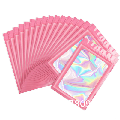 Resealable Ziplock Small Business Sealable Plastic Bag Custom Print White Black Pink Holographic Mylar Packaging