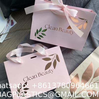 Competitive Price Elegant Customized Brand Logo Luxury Wine Boutique Shopping PinkPaper Gift Bags With Ribbon Handles