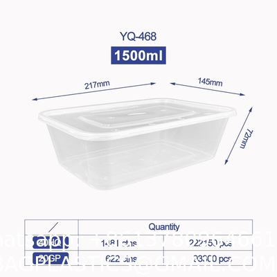 500ml Clear/Black Rectangular PP Disposable Plastic Food Container Microwaveable Food Bento Storage Lunch Box