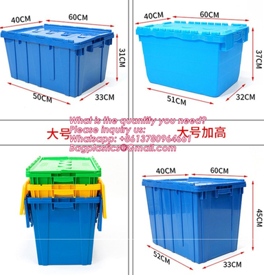 Cargo Transport Plastic Box, Collapsible 35 Liter Heavy Duty Storage Bin / Foldable & Stackable Utility Crate With Attached lockable Lid
