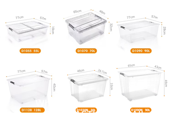 Recyclable Bin Household Multifunction Large Stackable Clothes Clear Transparent PP Container Box Plastic Storage Boxes Bins With Lid Wheels