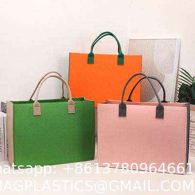 Felt Tote Bag Reusable Lightly Heavy Duty Grocery Tote Bag With Handles Shopping Felt Bags Wholesale Custom Simple Letter Logo Eco-Friendly Durable Multi-Scenario Suitable Felt Shopping Tote Bag