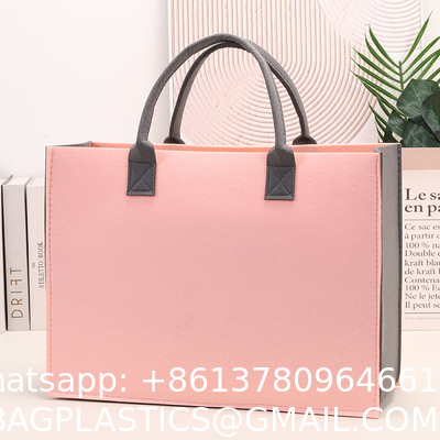 Felt Tote Bag Reusable Lightly Heavy Duty Grocery Tote Bag With Handles Shopping Felt Bags Wholesale Custom Simple Letter Logo Eco-Friendly Durable Multi-Scenario Suitable Felt Shopping Tote Bag