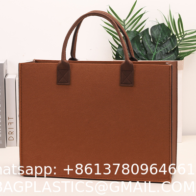 Felt Tote Bag Reusable Lightly Heavy Duty Grocery Tote Bag With Handles Shopping Felt Bags Wholesale Custom Simple Letter Logo Eco-Friendly Durable Multi-Scenario Suitable Felt Shopping Tote Bag