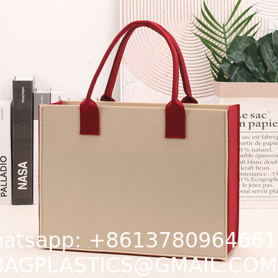 Felt Tote Bag Reusable Lightly Heavy Duty Grocery Tote Bag With Handles Shopping Felt Bags Wholesale Custom Simple Letter Logo Eco-Friendly Durable Multi-Scenario Suitable Felt Shopping Tote Bag