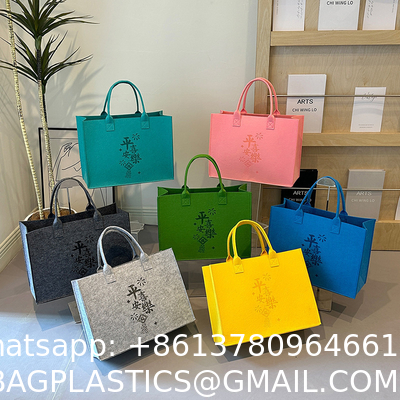 Factory Supply New Style Fashion Hand Bags Shopping Handbag Felt Customized Multi-Pocket Handbag Felt Tote Bag Eco-Friendly Cotton Felt Handle Beautiful Striped