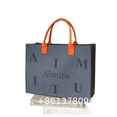 Portable Promotion Custom Printed Logo Felt Tote Bag Handbags Wool Felt Grocery Shopping Tote Bag Wholesale Fashion Women Daily Felt Gift Tote Bag With Outer Pocket