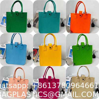 Portable Promotion Custom Printed Logo Felt Tote Bag Handbags Wool Felt Grocery Shopping Tote Bag Wholesale Fashion Women Daily Felt Gift Tote Bag With Outer Pocket