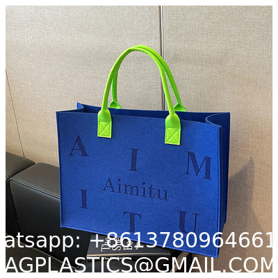 Portable Promotion Custom Printed Logo Felt Tote Bag Handbags Wool Felt Grocery Shopping Tote Bag Wholesale Fashion Women Daily Felt Gift Tote Bag With Outer Pocket