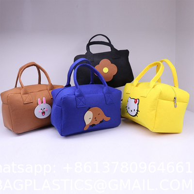 Cosmetic Bag Multi-Pocket Handbag Cartoon Felt Bag With Logo Fashionable Splicing Colors Accept Custom Logo Gift Tote Bag Felt Clothes Shopping Korean Fashion Bags