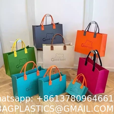 Cosmetic Bag Multi-Pocket Handbag Cartoon Felt Bag With Logo Fashionable Splicing Colors Accept Custom Logo Gift Tote Bag Felt Clothes Shopping Korean Fashion Bags