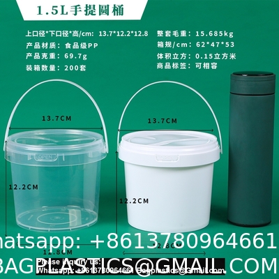 Clear Plastic Bucket With Lid And Handle (1 Pack), Ice Cream Tub With Lids - Food Grade Freezer And Microwave Safe Food Storage Containers, Round Plastic Pail Container, BPA Free
