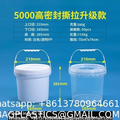 Biodegradable PLA compostable Eco friendly Clear Food-Grade Plastic Bucket Round Shape With Lid Recyclable For Water Packaging Storage Drums
