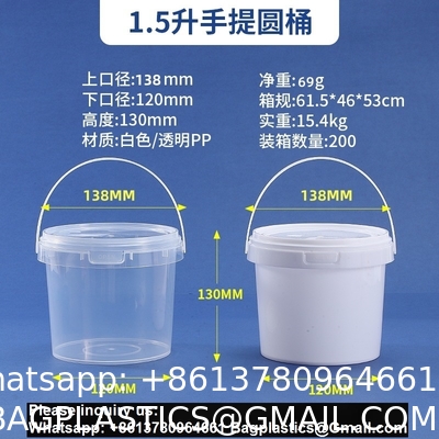 Biodegradable PLA compostable Eco friendly Clear Food-Grade Plastic Bucket Round Shape With Lid Recyclable For Water Packaging Storage Drums