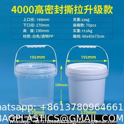 Biodegradable PLA compostable Eco friendly Clear Food-Grade Plastic Bucket Round Shape With Lid Recyclable For Water Packaging Storage Drums
