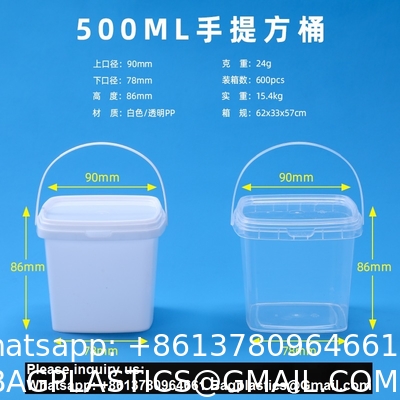 Food storage Quart Square Bucket Utility Small Pail With Handle Sturdy Pail Organizer For House Cleaning Storage Livestock Feeding Car Washing Food Storage, with Lids(Clear)