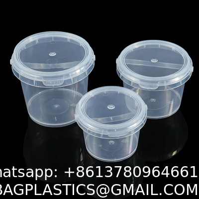 500ml 1L 2L 3L 4L 5L Factory Supply Handle Food Grade Packing Bucket Round White Clear Plastic Round Bucket With Lid