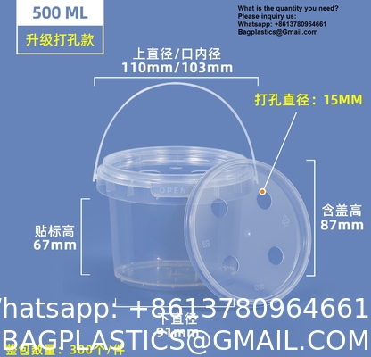 2000ml Clear 2L Large Fruit Cups Bucket Food Storage Containers Box 64oz PP Plastic Boba Milk Tea Beer Drink Pail With Handle
