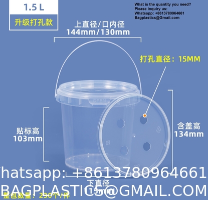 2000ml Clear 2L Large Fruit Cups Bucket Food Storage Containers Box 64oz PP Plastic Boba Milk Tea Beer Drink Pail With Handle