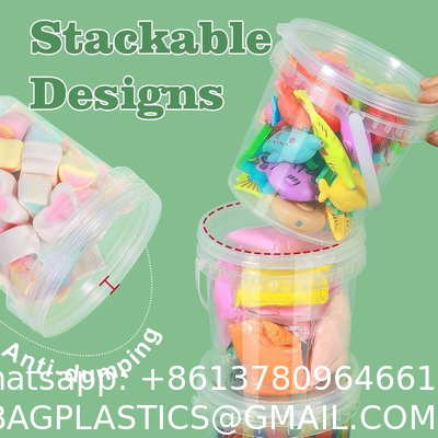 2000ml Clear 2L Large Fruit Cups Bucket Food Storage Containers Box 64oz PP Plastic Boba Milk Tea Beer Drink Pail With Handle