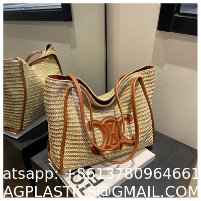 Women Small Straw Bags Summer Beach Tote Bag Handmade Woven Hobo Purse Handbag Customized New Arrival Hand Made Natural Straw Raffia Blue Striped Crochet Beach Bag Crochet Bags Custom Order