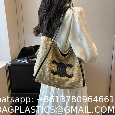 Women Small Straw Bags Summer Beach Tote Bag Handmade Woven Hobo Purse Handbag Customized New Arrival Hand Made Natural Straw Raffia Blue Striped Crochet Beach Bag Crochet Bags Custom Order