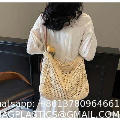 Straw Beach Tote Bag Large Summer Handmade Woven Tote Bag For Women Boho Woven Bags For Summer Vacations Pool Holiday Travel Women Small Straw Bags Summer Beach Tote Bag Handmade Woven Hobo Purse