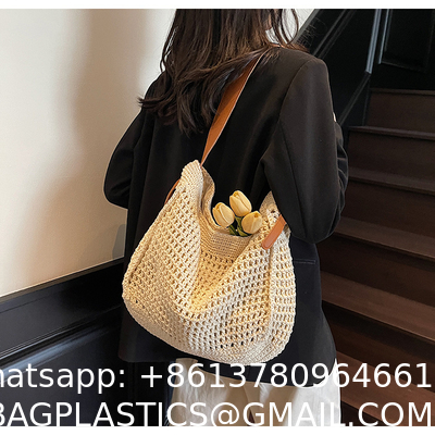 Straw Beach Tote Bag Large Summer Handmade Woven Tote Bag For Women Boho Woven Bags For Summer Vacations Pool Holiday Travel Women Small Straw Bags Summer Beach Tote Bag Handmade Woven Hobo Purse