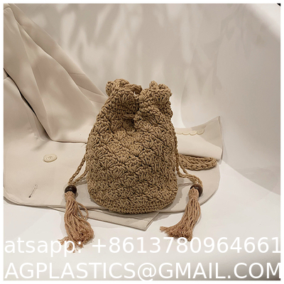 Hot Sale Women Hollow Out Crochet Knit Summer Handbags Straw Woven Portable Raffia Beach Holiday Tote Bag Raffia Paper Rope Crochet Straw Bag for Seaside Vacation Trips Shopping and Shopping