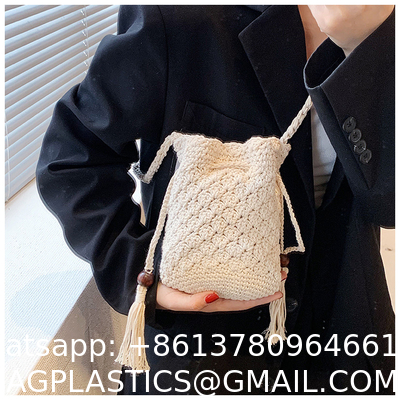 Hot Sale Women Hollow Out Crochet Knit Summer Handbags Straw Woven Portable Raffia Beach Holiday Tote Bag Raffia Paper Rope Crochet Straw Bag for Seaside Vacation Trips Shopping and Shopping