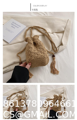 Hot Sale Women Hollow Out Crochet Knit Summer Handbags Straw Woven Portable Raffia Beach Holiday Tote Bag Raffia Paper Rope Crochet Straw Bag for Seaside Vacation Trips Shopping and Shopping
