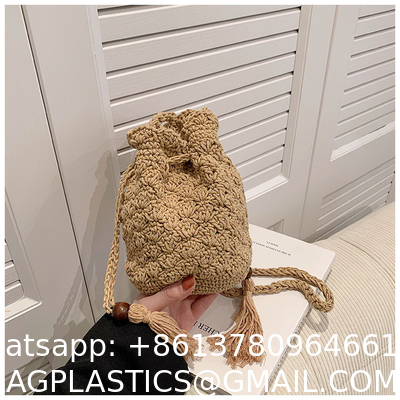 Hot Sale Women Hollow Out Crochet Knit Summer Handbags Straw Woven Portable Raffia Beach Holiday Tote Bag Raffia Paper Rope Crochet Straw Bag for Seaside Vacation Trips Shopping and Shopping