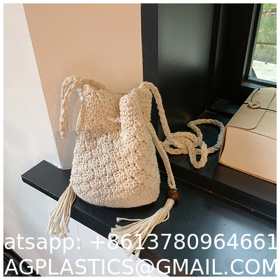 Raffia Paper Rope Crochet Straw Bag for Seaside Vacation Trips Shopping Handmade Large Crocheted Raffia Straw Tote Bag With Stone Closure OEM Bohemian Leather Fashion Women Vintage Casual