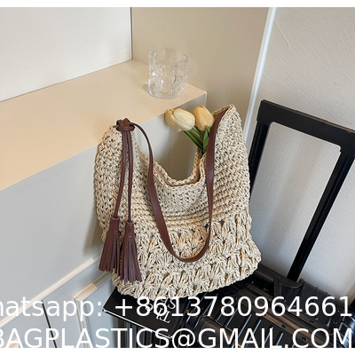 Crochet Tote Bags Summer Beach Bag For Women Vacation Mesh Knit Bag Hippie Bag Woven Knitted Shopping Bag Small Yarn Crochet Storage Bag