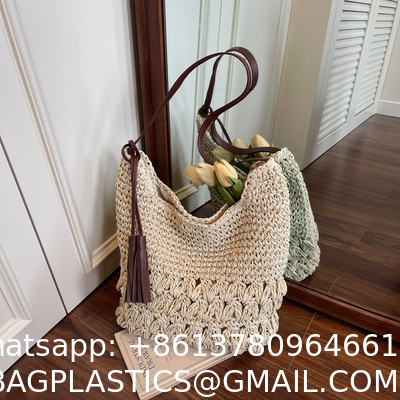 Crochet Tote Bags Summer Beach Bag For Women Vacation Mesh Knit Bag Hippie Bag Woven Knitted Shopping Bag Small Yarn Crochet Storage Bag