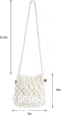 Boho Crossbody Summer Beach Bag - Handwoven String Boho Crochet Purse Straw Beach Tote Embroidery Yarn Crochet Bag Luxury Women Handmade Crochet Raffia Beach Bag