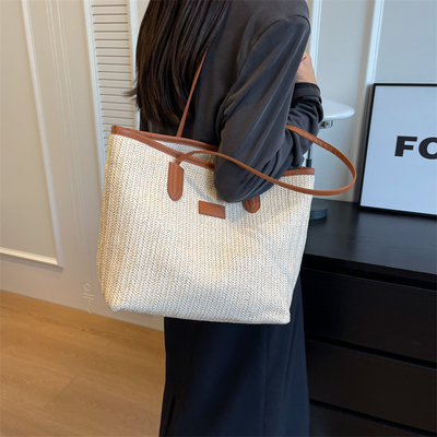 Sustainable Bamboo Bag With Handle, Shopping Bag For Beach Summer Vibe Wholesale Vietnam Handicraft Crochet Raffia Sac Bolsa Mujer Bucket Tote Shoulder Designer Women Straw Bag