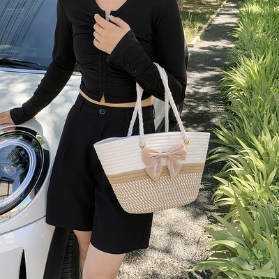 Crochet Raffia Knot Handbags Summer Beach Straw Knot Bag Fashion Summer High Quality Ladies Crochet Raffia Straw Beach Bag Tote Bag Striped Big Hand Bags