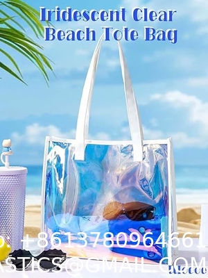Wholesale Fashion Waterproof Clear Pvc Plastic Iridescent Clear Shoulder Beach Bag Holographic Laser Pvc Tote Shopping Bags