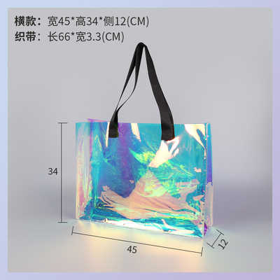 hologram holographic shiny fashion sustainable Waterproof Beach Bags Women Clear Iridescent Tote Bag Cosmetic Pouch For Phone Travel Beach Pool Essentials