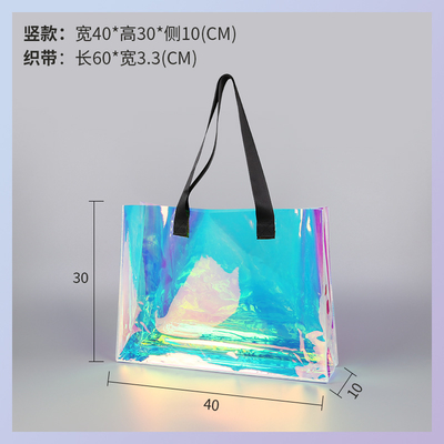 hologram holographic shiny fashion sustainable Waterproof Beach Bags Women Clear Iridescent Tote Bag Cosmetic Pouch For Phone Travel Beach Pool Essentials