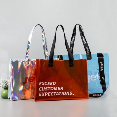 hologram holographic shiny fashion sustainable Waterproof Beach Bags Women Clear Iridescent Tote Bag Cosmetic Pouch For Phone Travel Beach Pool Essentials