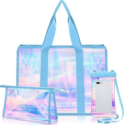 Recycled Recyclable Hot Sale Customized Logo and Size Clear Transparent Holographic PVC Gift Iridescent Tote Bag Hologram TPU Laser Shopping Handle Bag