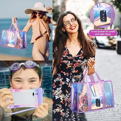 Recycled Recyclable Hot Sale Customized Logo and Size Clear Transparent Holographic PVC Gift Iridescent Tote Bag Hologram TPU Laser Shopping Handle Bag