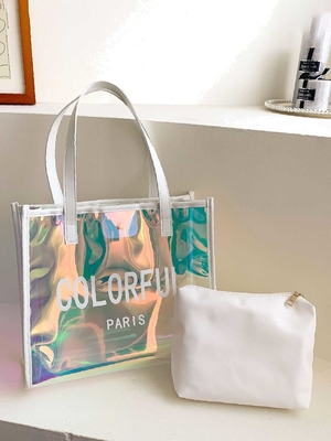 Eco-Friendly Waterproof Convenience Laser Pvc Beach Tote Bag Tote Pvc Bag Customizable Purses Ladies Transparent Jelly Tote Handbags Women PVC Hand Bags