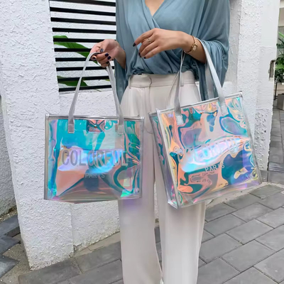 Eco-Friendly Waterproof Convenience Laser Pvc Beach Tote Bag Tote Pvc Bag Customizable Purses Ladies Transparent Jelly Tote Handbags Women PVC Hand Bags