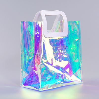 Beach Bag Waterproof Clear Jelly Candy Color Transparent PVC Tote Shopping Bag Custom Logo Pvc Clear Laser Gift Bag For Women Waterproof Transparent Holographic Packaging Summer Beach Pvc Tote