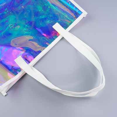 Beach Bag Waterproof Clear Jelly Candy Color Transparent PVC Tote Shopping Bag Custom Logo Pvc Clear Laser Gift Bag For Women Waterproof Transparent Holographic Packaging Summer Beach Pvc Tote
