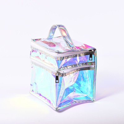 Private Label Professional Large Capacity Quilted Zipper Travel Wholesale Custom Printed LOGO Reusable Fashion Shopping Rainbow-Colored Gift Holographic Glossy Layer PVC Tote Bag